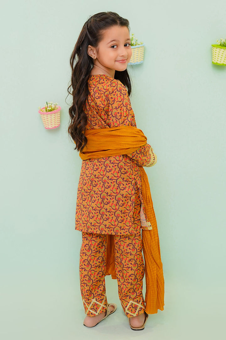 Poly Cotton Printed 3 Pc Suit - Wear Ochre