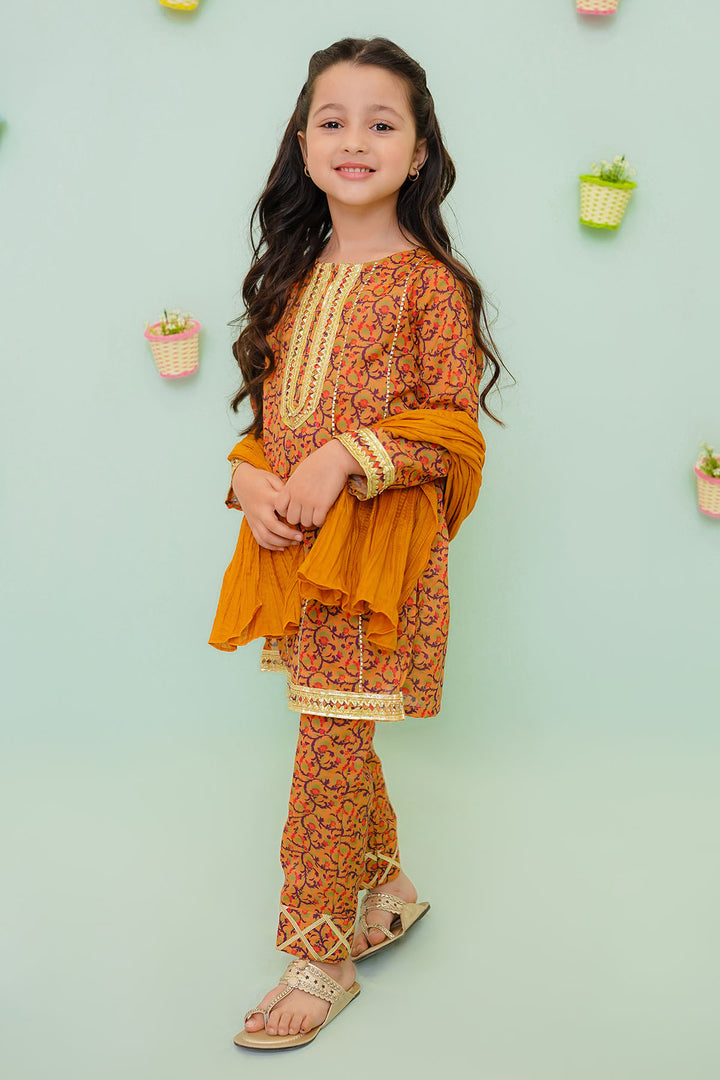Poly Cotton Printed 3 Pc Suit - Wear Ochre