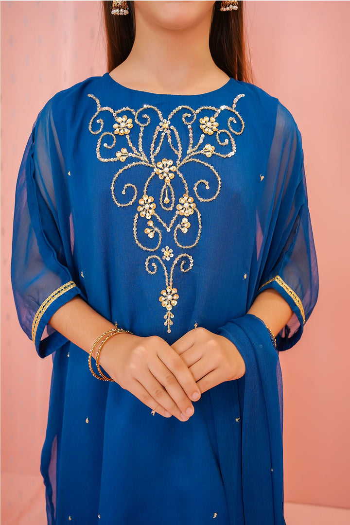 Chiffon Hand Adda Work 3 Pc Suit - Wear Ochre