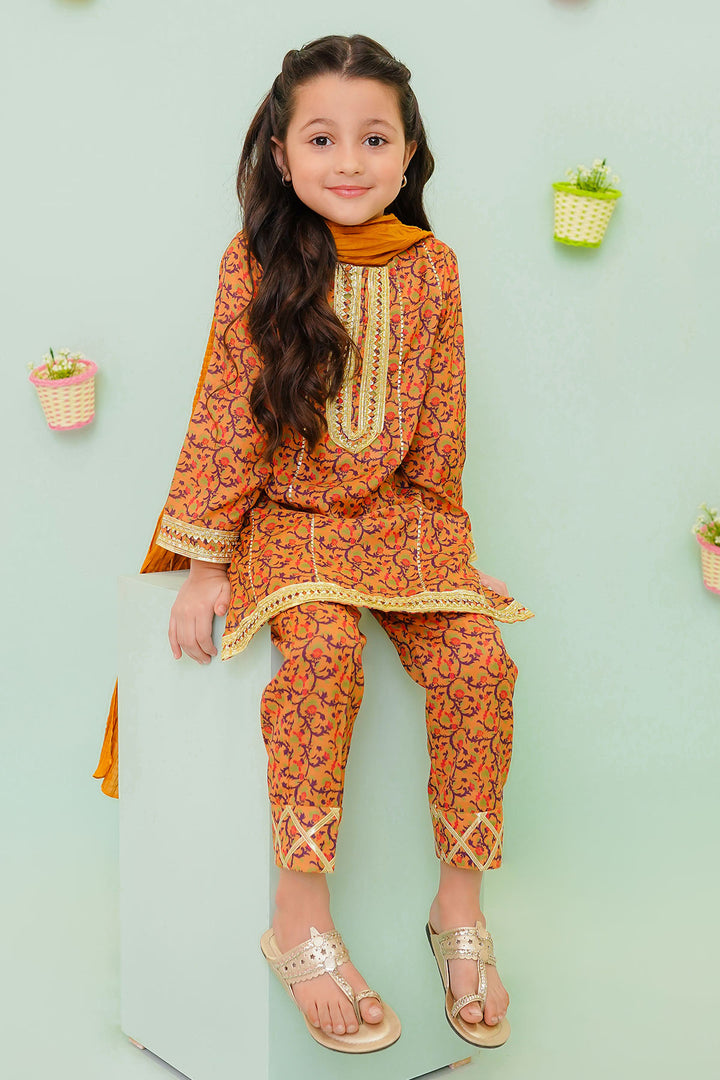 Poly Cotton Printed 3 Pc Suit - Wear Ochre