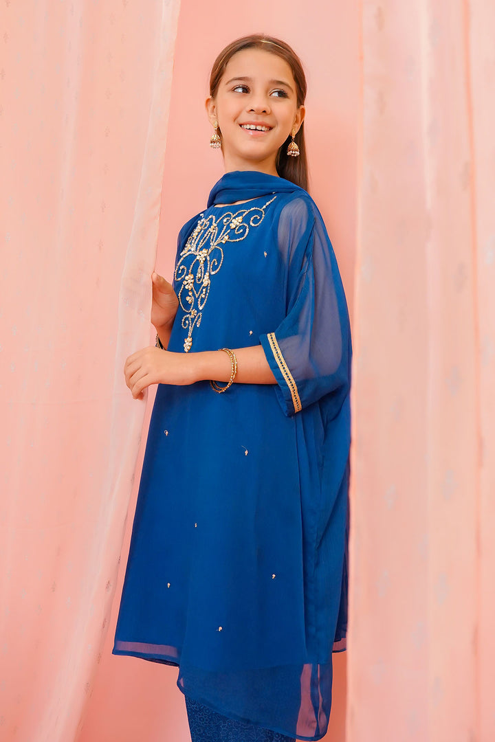 Chiffon Hand Adda Work 3 Pc Suit - Wear Ochre