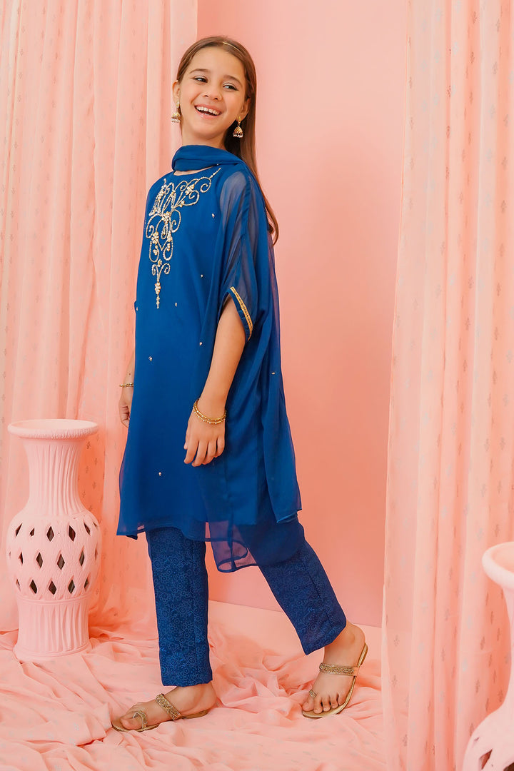 Chiffon Hand Adda Work 3 Pc Suit - Wear Ochre