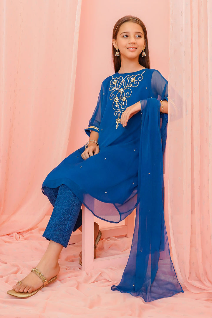 Chiffon Hand Adda Work 3 Pc Suit - Wear Ochre