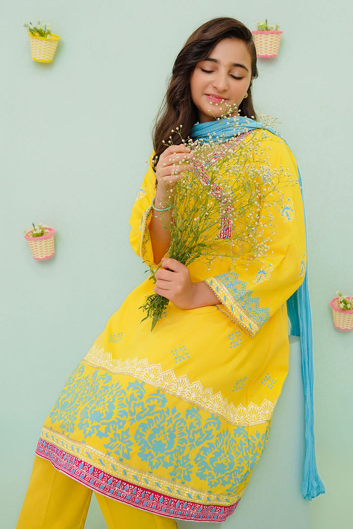 Cotton Block Printed 3 Pc Suit - Wear Ochre