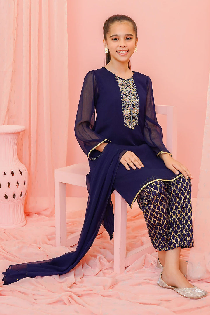 Chiffon Hand Adda Work 3 Pc Suit - Wear Ochre