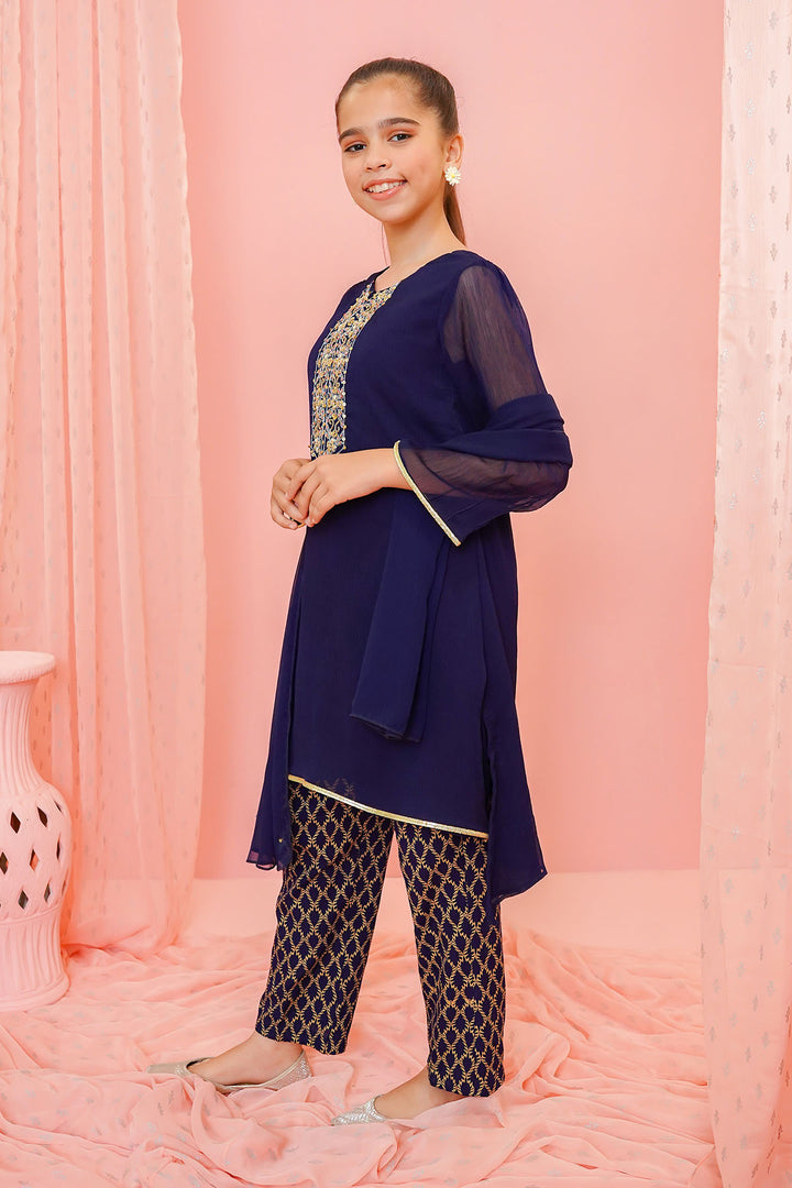 Chiffon Hand Adda Work 3 Pc Suit - Wear Ochre