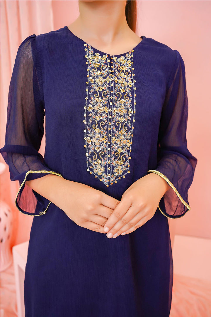 Chiffon Hand Adda Work 3 Pc Suit - Wear Ochre
