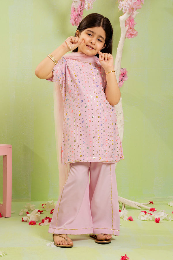 Shop the Sequence Embroidered Net 3 Pc Suit in pink—elegant, stylish, and comfy dress for kids.