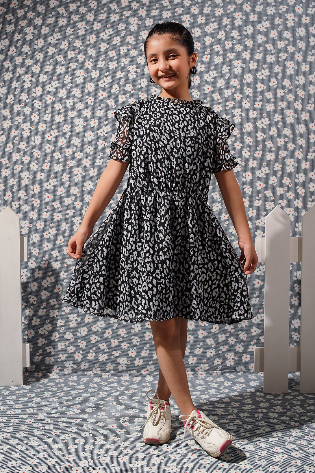 Printed Brochia Chiffon Midi Dress - Wear Ochre