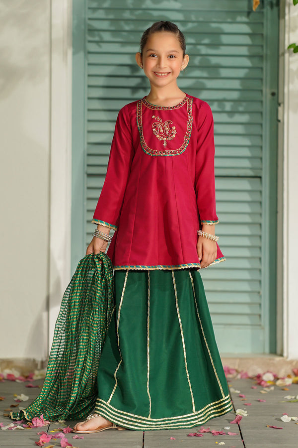 Raw Silk Hand Adda Work 3 Pc Suit - Wear Ochre