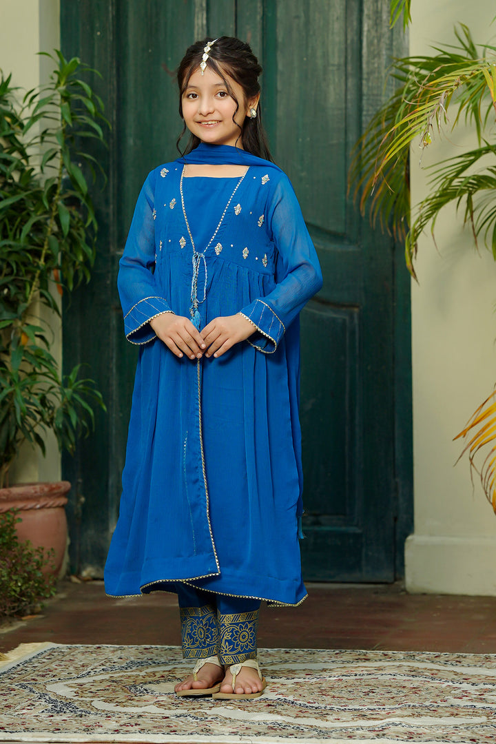 Chiffon Hand Adda Work 3 Pc Suit - Wear Ochre