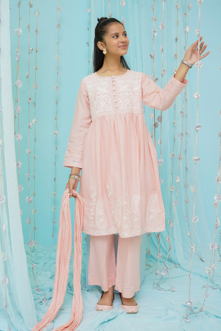 Cotton Embroidered 3 Pc Suit - Wear Ochre