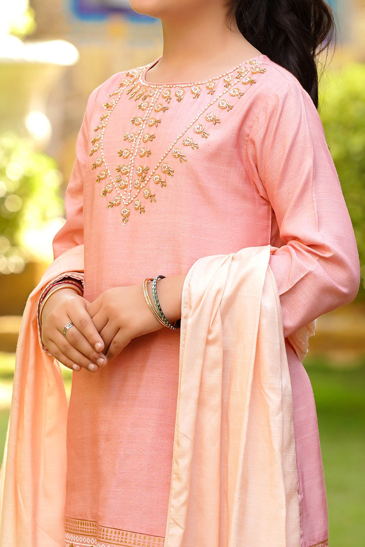 Cotton Silk Hand Adda Work 3 Pc Suit - Wear Ochre
