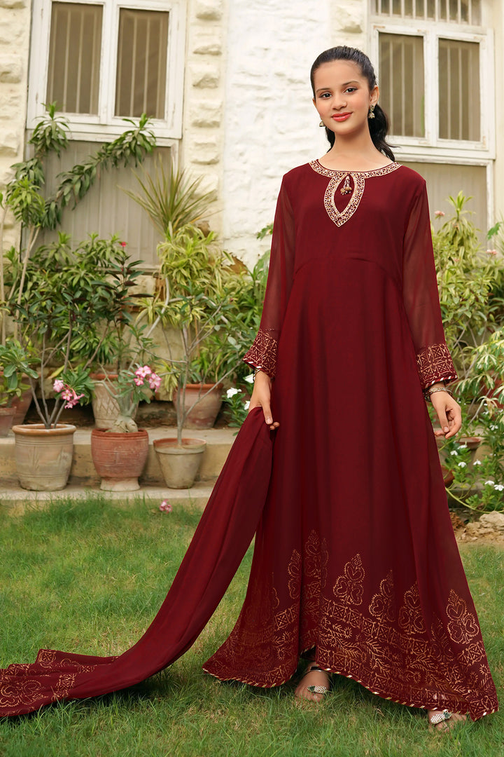Chiffon Hand Adda Work 3 Pc Suit - Wear Ochre