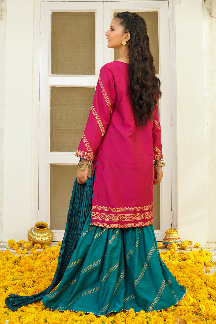 Cotton Silk Hand Printed 3 Pc Suit - Wear Ochre