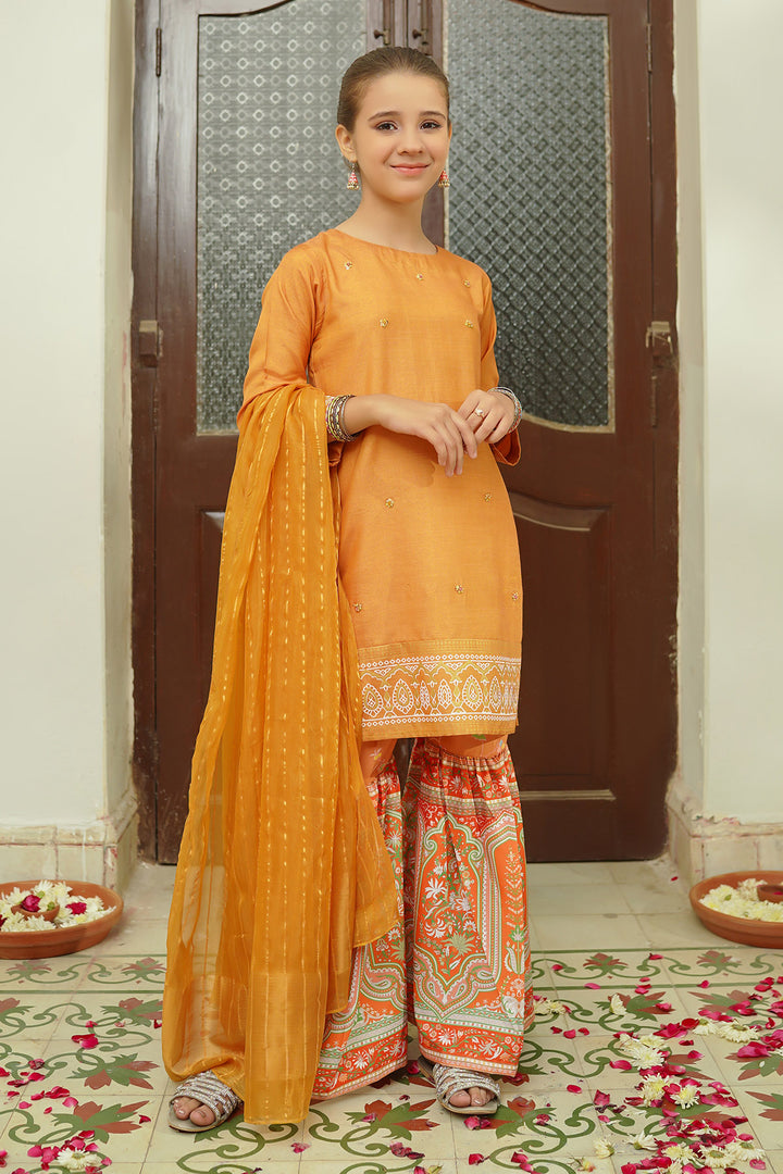 Cotton Silk Hand Adda Work 3 Pc Suit - Wear Ochre