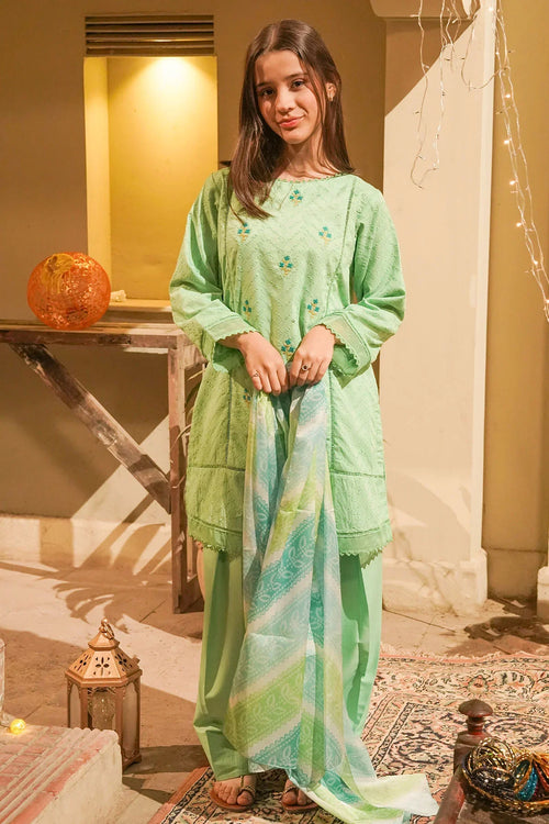 Best Chikankari Embroidered 3 Pc Suit - Wear Ochre -