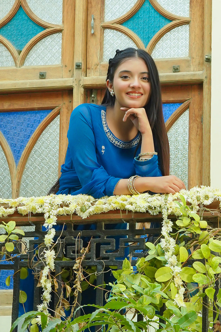 Chiffon Hand Adda Work 3 Pc Suit - Wear Ochre