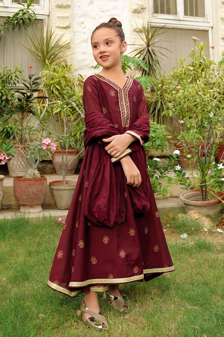 Slub Manar Hand Adda Work 3 Pc Suit - Wear Ochre