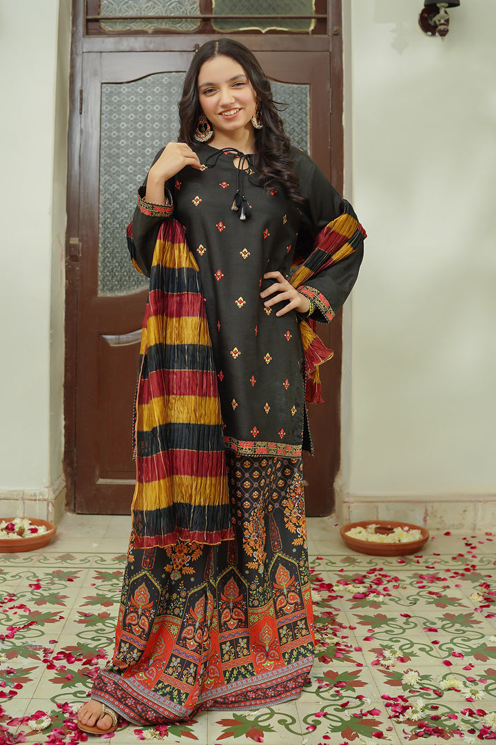 Cotton Silk Printed 3 Pc Suit - Wear Ochre