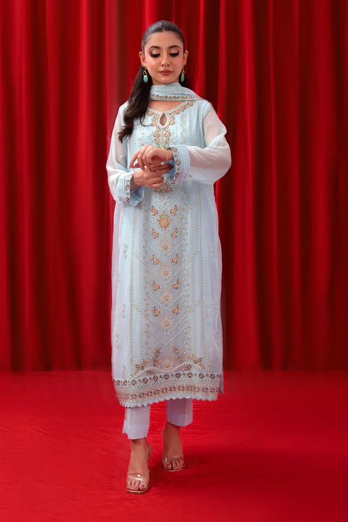 Best Chiffon Adda + Embroidered 3 Pc Suit - Wear Ochre -