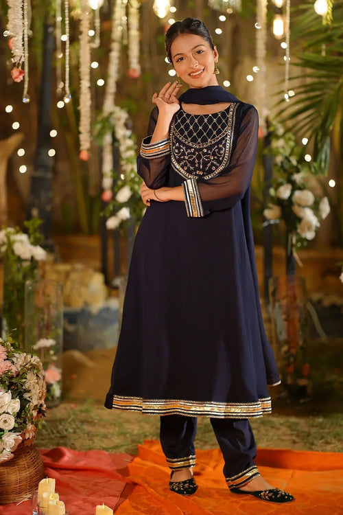 Best Chiffon Hand Adda Work 3 Pc Suit - Wear Ochre -