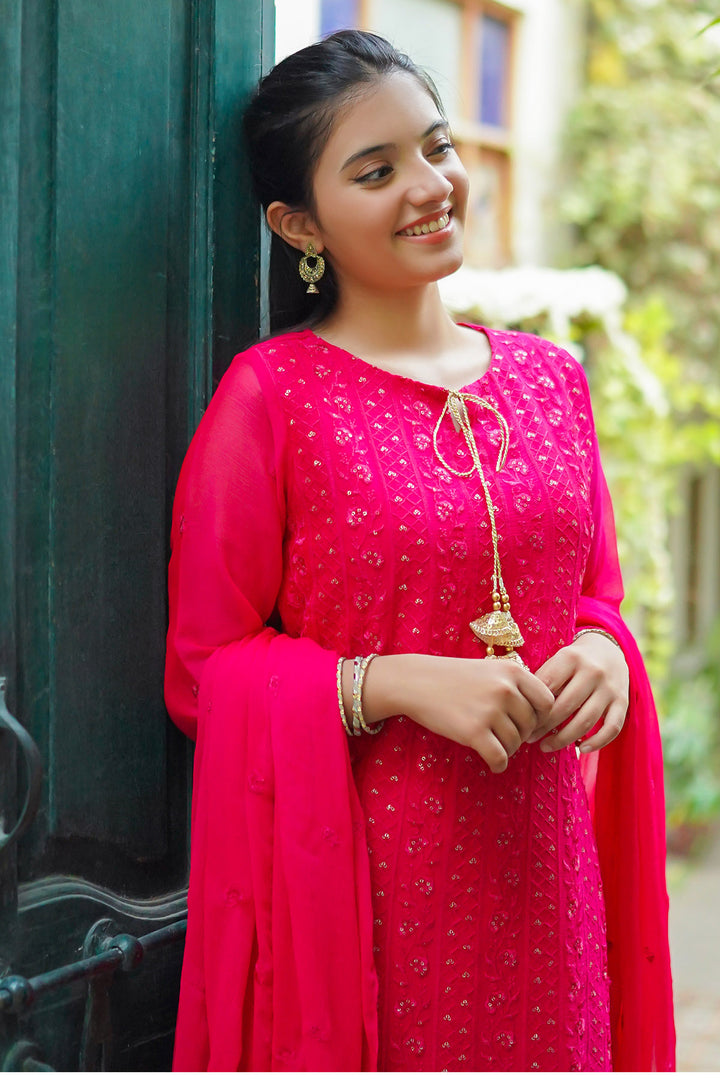 Chiffon Embroidered 3 Pc Suit - Wear Ochre