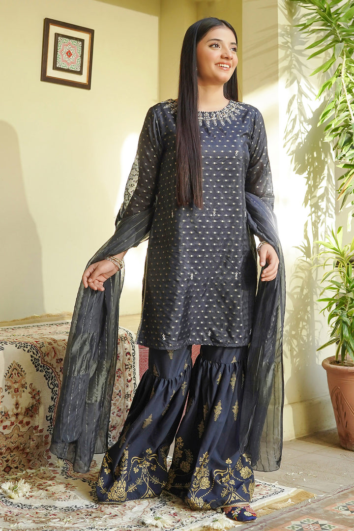 Cotton Jacquard Hand Adda Work 3 Pc Suit - Wear Ochre