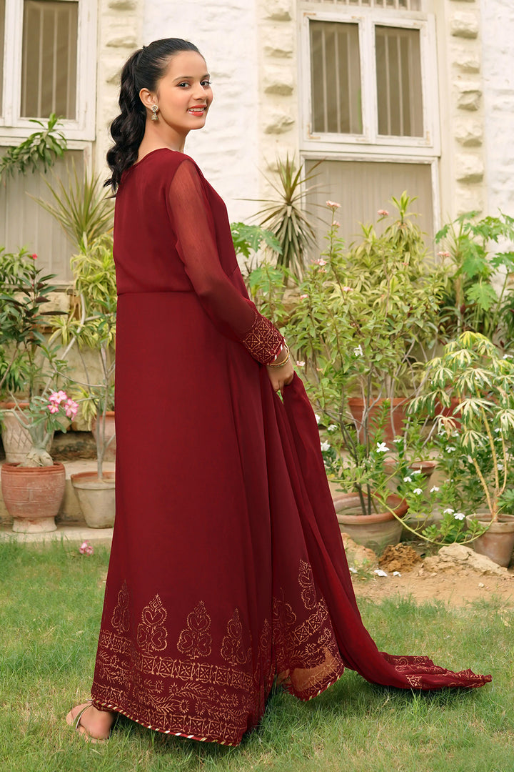 Chiffon Hand Adda Work 3 Pc Suit - Wear Ochre