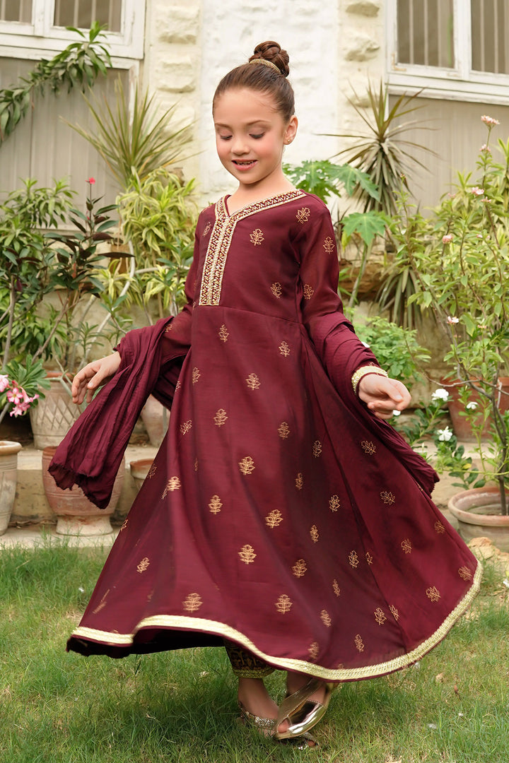 Slub Manar Hand Adda Work 3 Pc Suit - Wear Ochre