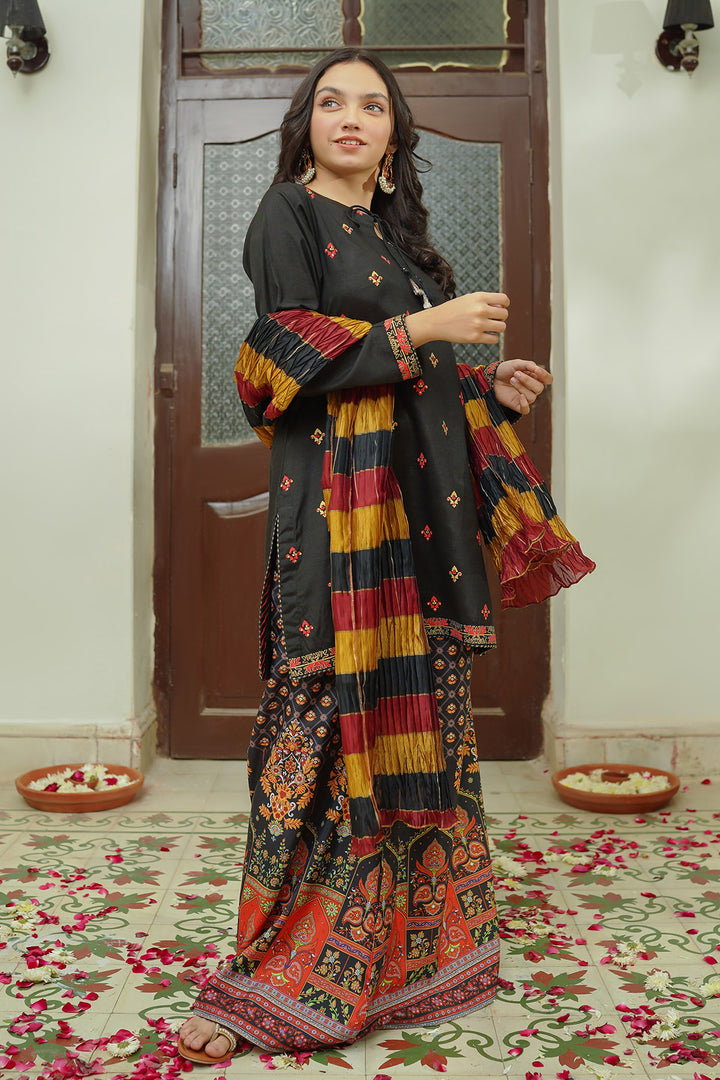 Cotton Silk Printed 3 Pc Suit - Wear Ochre