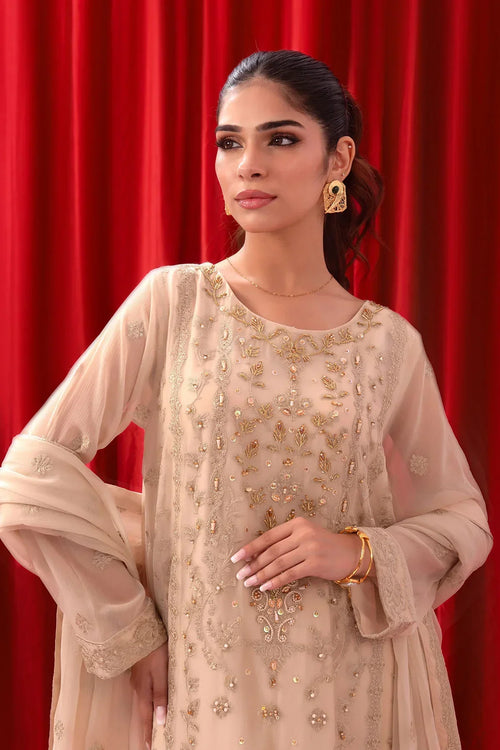 Best Chiffon Adda + Embroidered 3 Pc Suit - Wear Ochre -