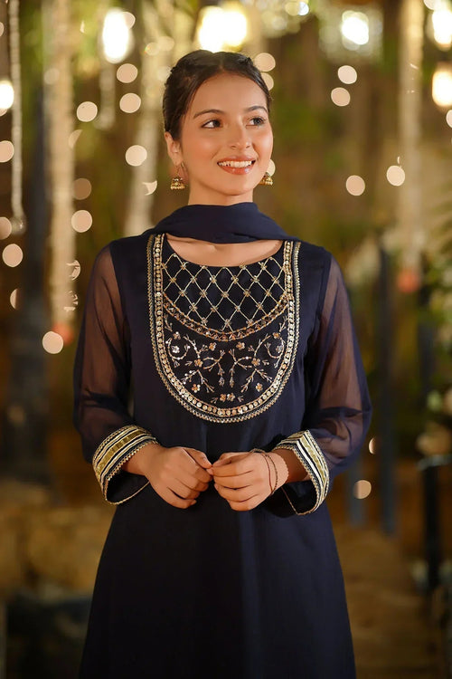 Best Chiffon Hand Adda Work 3 Pc Suit - Wear Ochre -