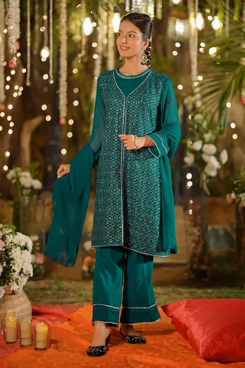 Best Chiffon Embroidered 3 Pc Suit - Wear Ochre -