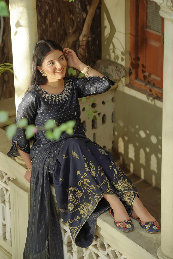 Cotton Jacquard Hand Adda Work 3 Pc Suit - Wear Ochre