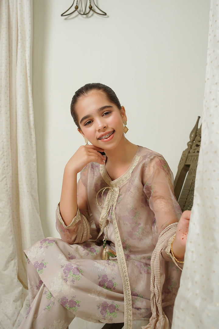 Organza Printed Embroidered 3 Pc Suit - Wear Ochre