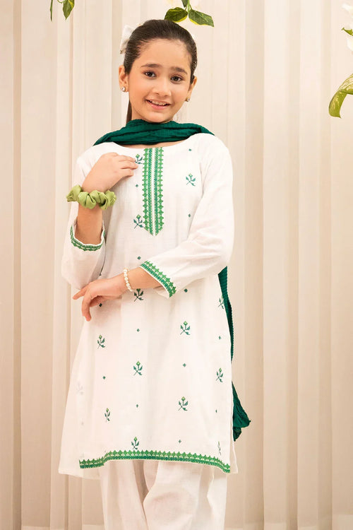 Best Chambray Cotton Embroidered 3 Pc Suit - Wear Ochre -