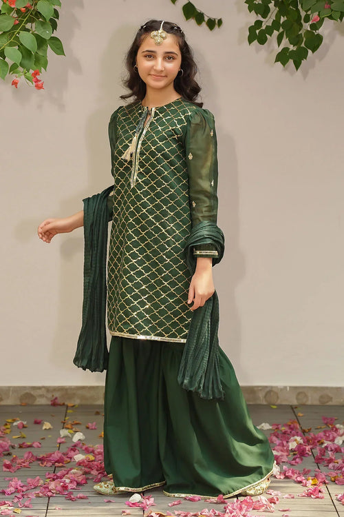 Best Slub Manar Embroidered 3 Pc Suit - Wear Ochre -