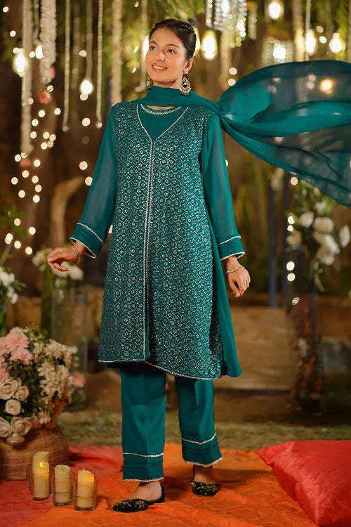 Best Chiffon Embroidered 3 Pc Suit - Wear Ochre -