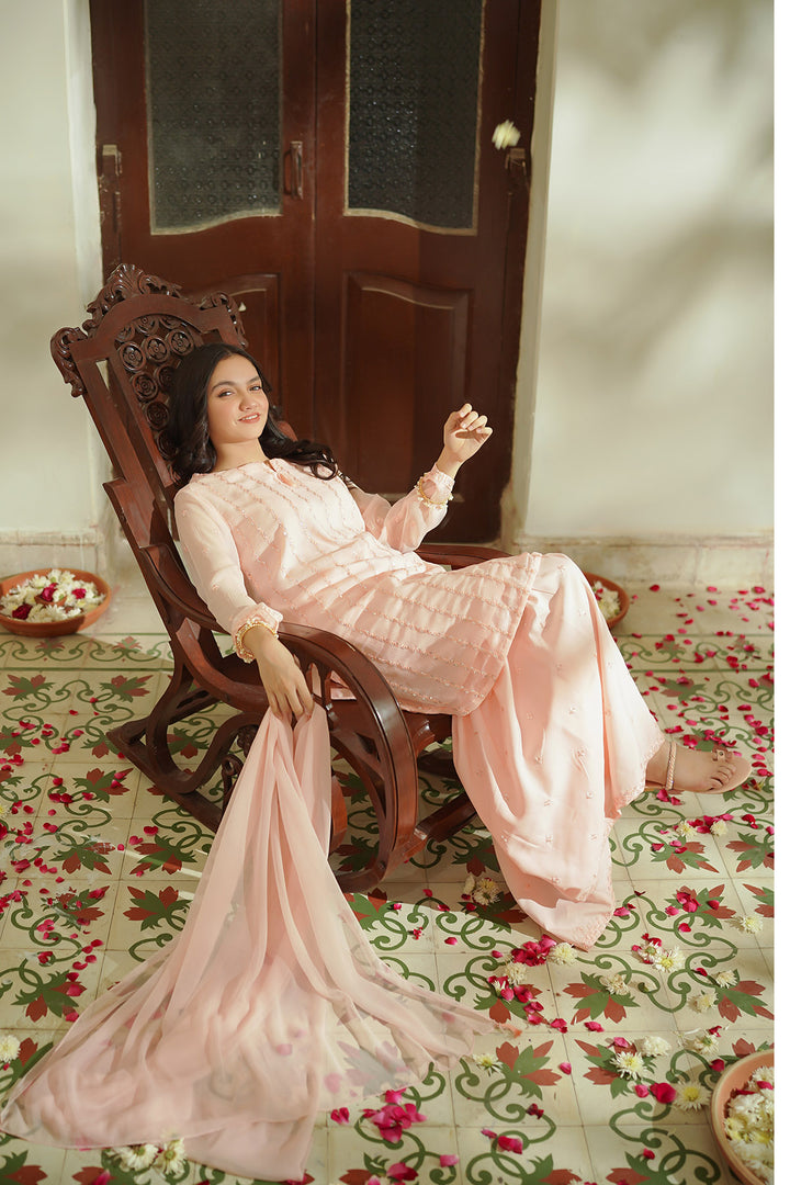 Chiffon Embroidered 3 Pc Suit - Wear Ochre