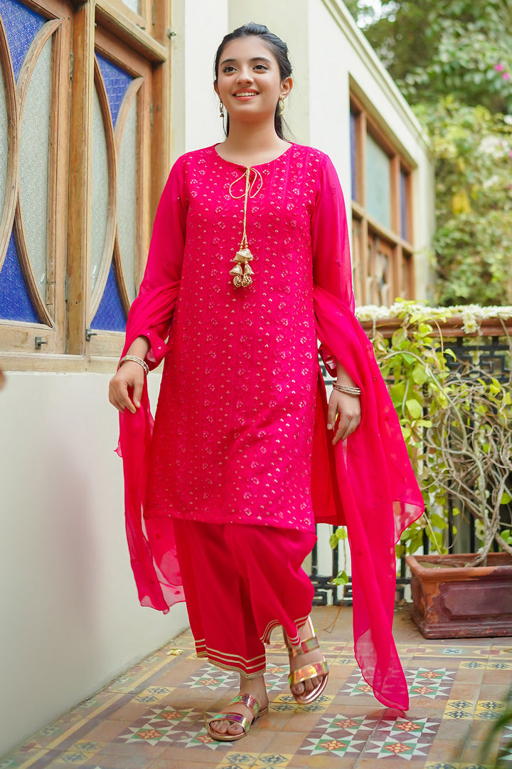 Chiffon Embroidered 3 Pc Suit - Wear Ochre