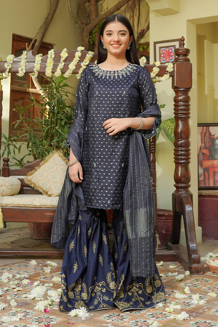 Cotton Jacquard Hand Adda Work 3 Pc Suit - Wear Ochre
