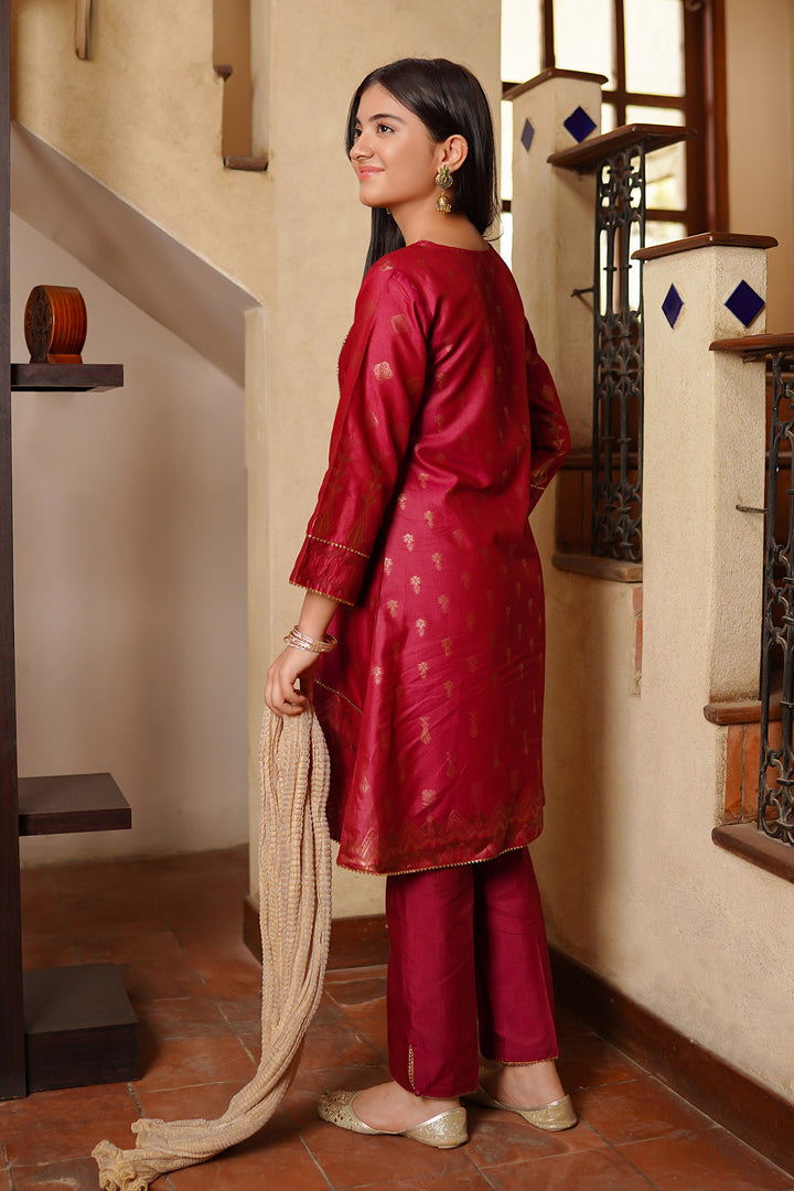 Cotton Jacquard 3 Pc Suit - Wear Ochre