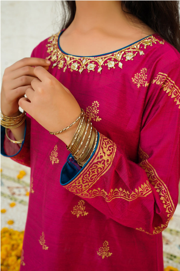 Cotton Silk Hand Printed 3 Pc Suit - Wear Ochre