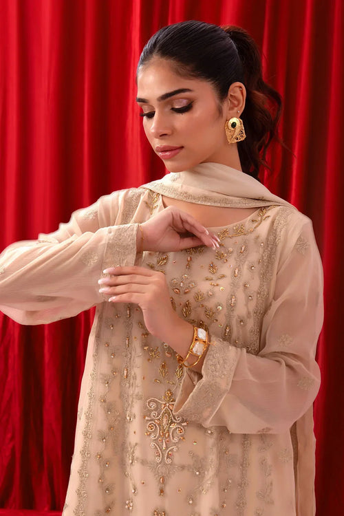 Best Chiffon Adda + Embroidered 3 Pc Suit - Wear Ochre -
