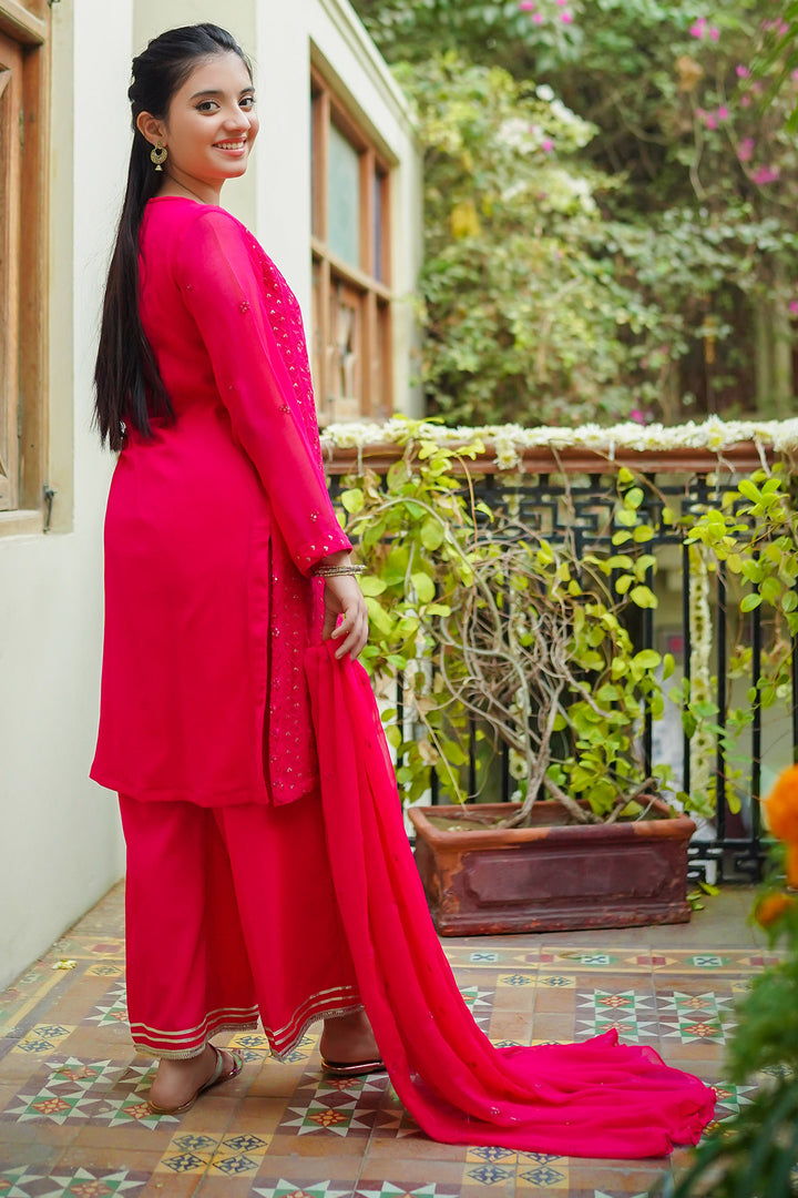 Chiffon Embroidered 3 Pc Suit - Wear Ochre