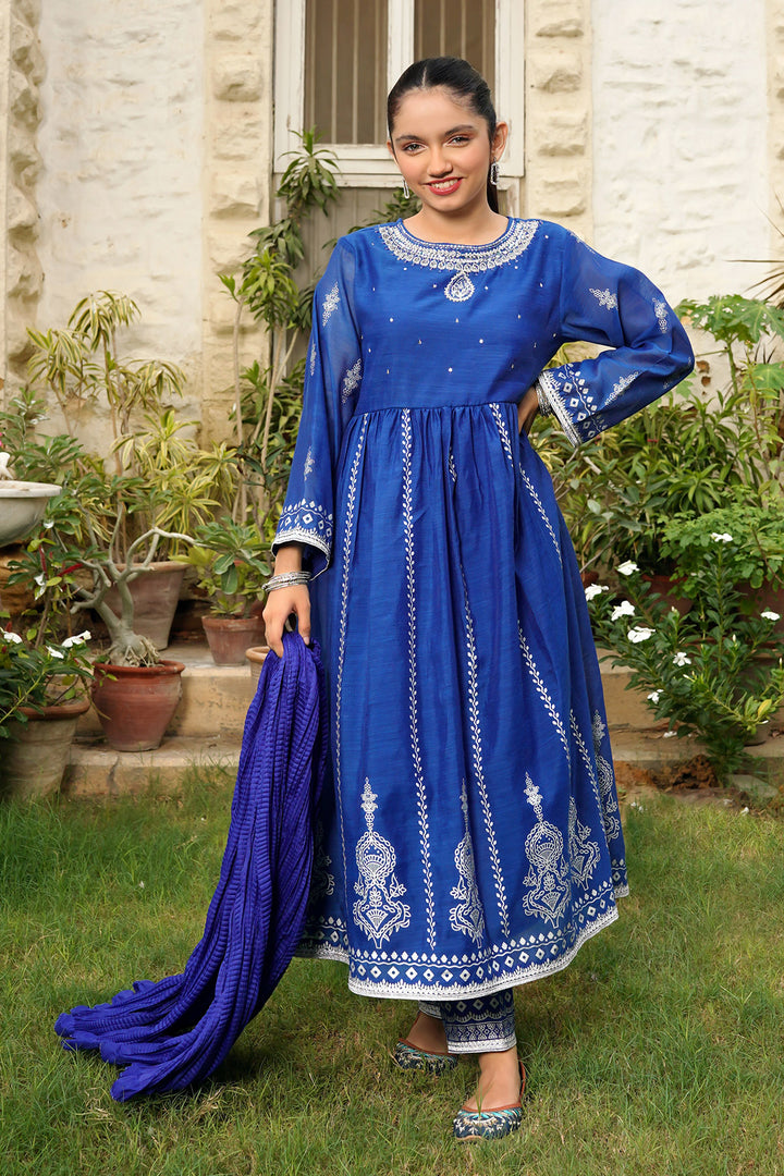 Slub Manar Hand Adda Work 3 Pc Suit - Wear Ochre