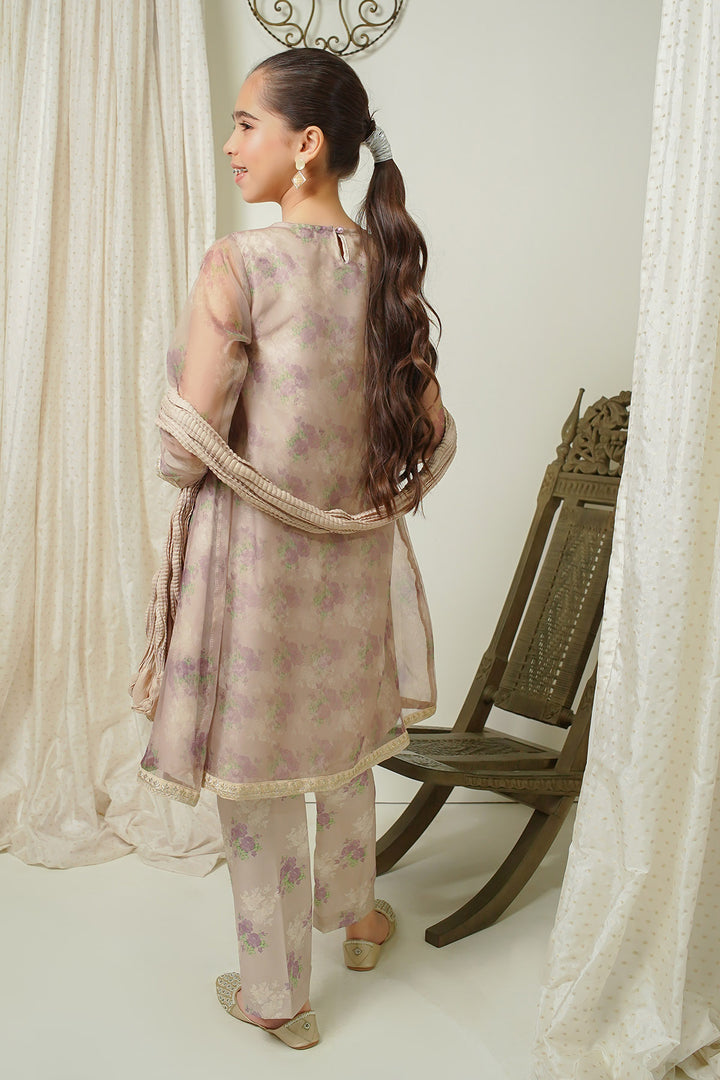 Organza Printed Embroidered 3 Pc Suit - Wear Ochre
