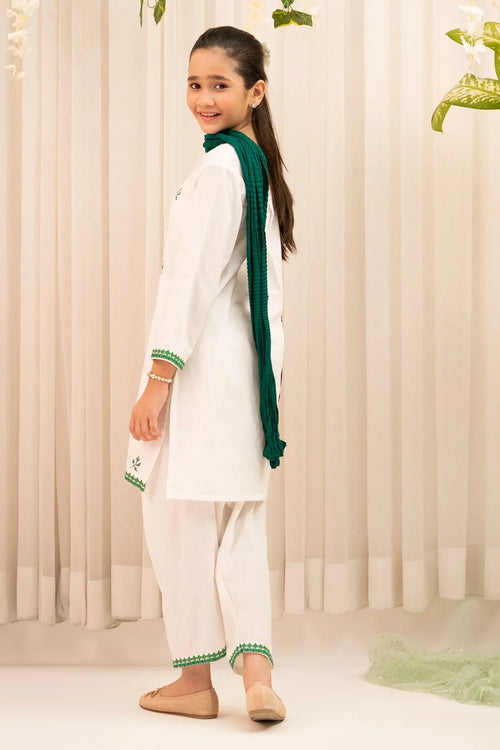 Best Chambray Cotton Embroidered 3 Pc Suit - Wear Ochre -