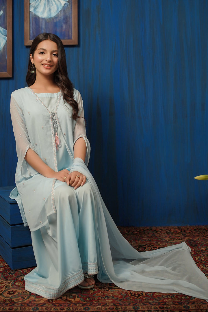 Chiffon Embroidered 3 Pc Suit - Wear Ochre